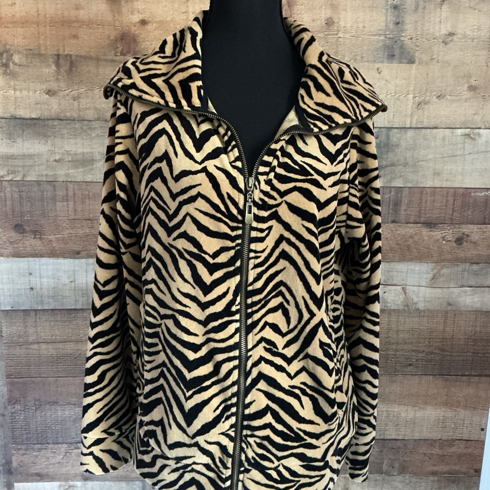 Onque Casuals Black and Tan Velour Tiger Print Teddy Jacket